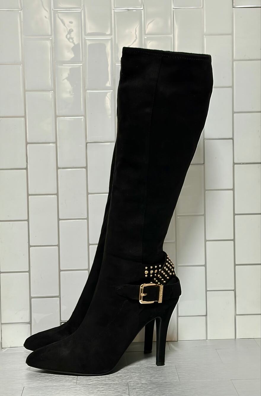 BCBGGeneration Eileen Black Knee High Studded Buckle Boots Sz 8